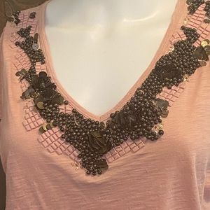 V- neck mauve pink and bronze sequin hip top